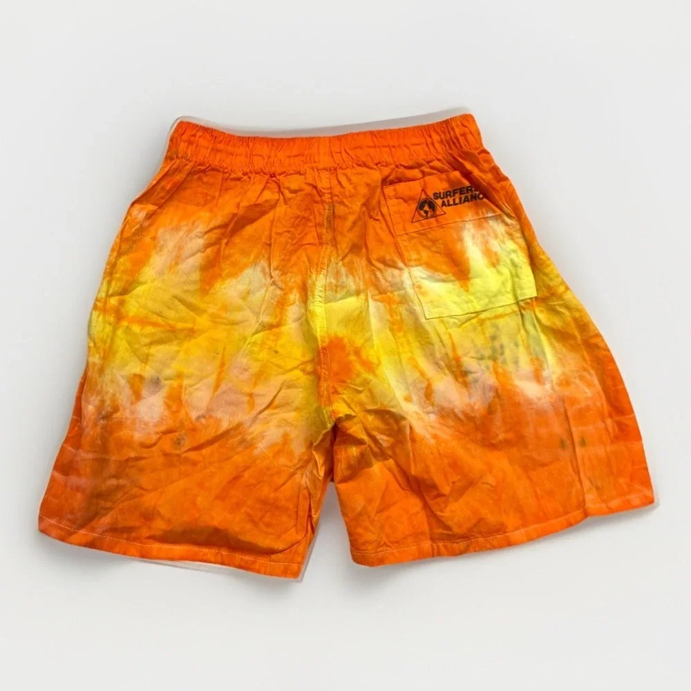 Vintage Shorts Mens L Surfer's Alliance Swim Trunks Tie Dye Orange Surf 90s